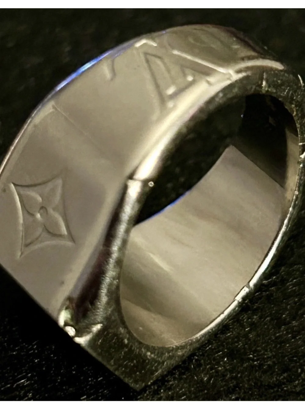 Louis Vuitton Polished Silver Monogram Signet Ring - Picture 7 of 11